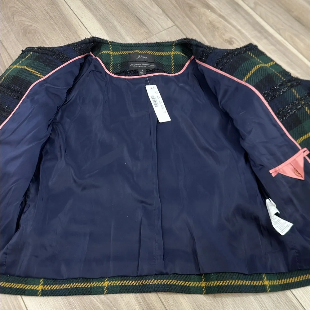 J. Crew lady jacket in lurex plaid tweed fringe blazer jacket size 4 NWT - Picture 8 of 9